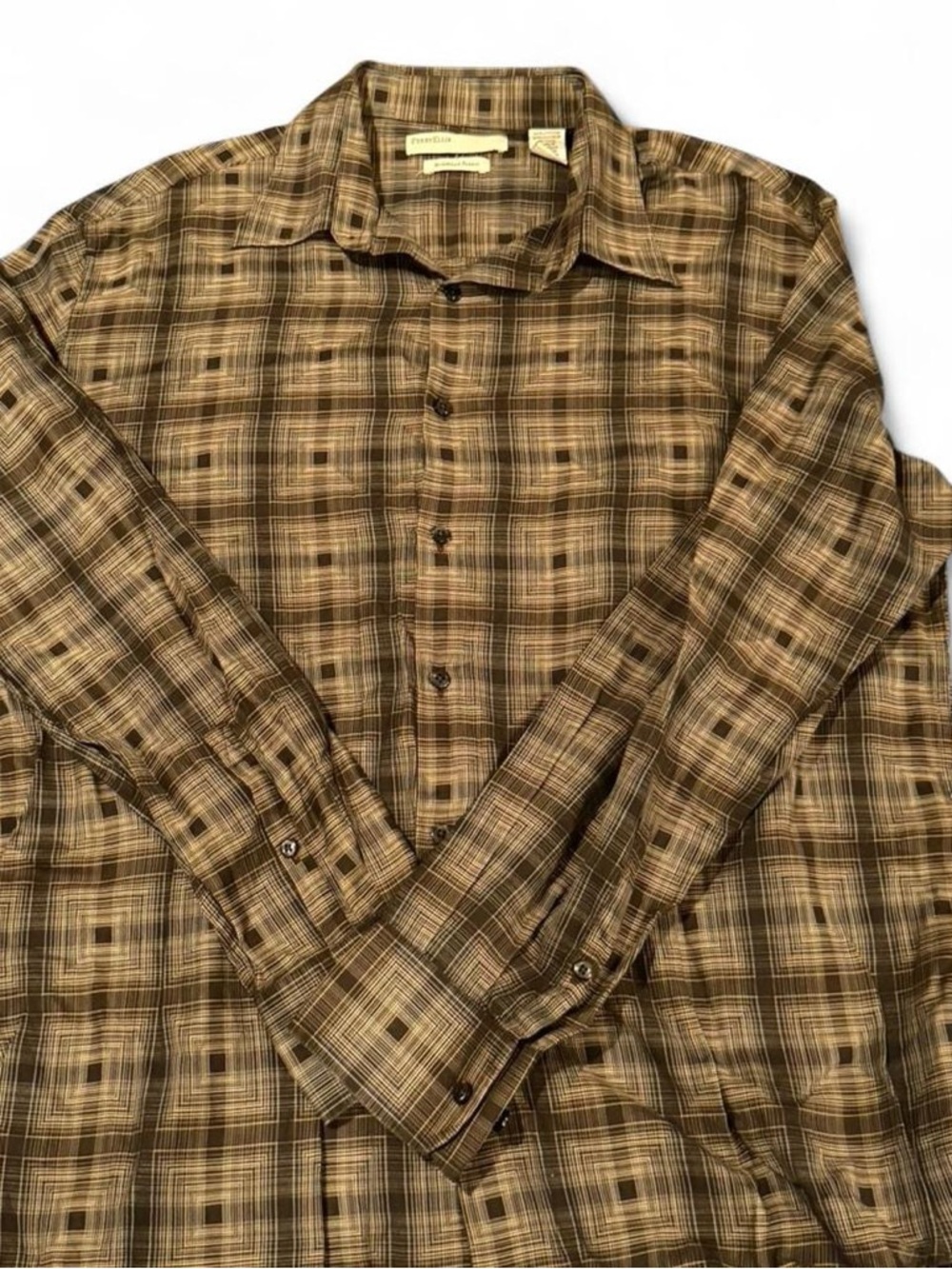 Perry Ellis Brown & Tan Plaid Button-Up Shirt